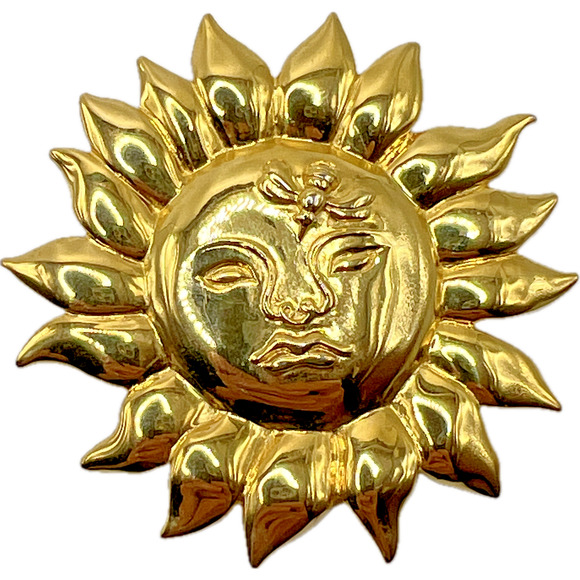 Signed MMA 1990 Metropolitan Museum Sun Face with Bee Vintage Pendant Brooch - Picture 1 of 7